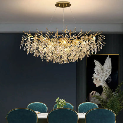 DecorBites™ Gold Aluminium Crystal Chandelier for Elegant Dining Room Lighting