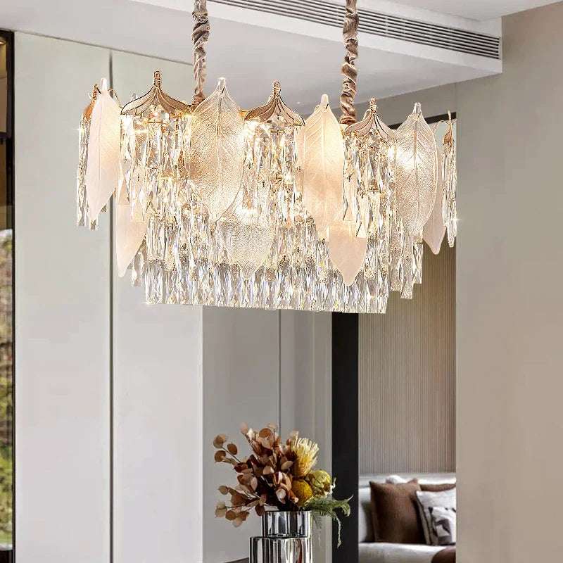 DecorBites™ Crystal Leaves Chandelier: Elegant Postmodern Lighting for Living Room, Dining Room, Bedroom