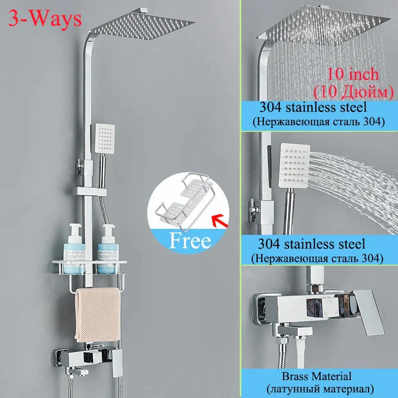 Juego de grifería para ducha DecorBites™ de latón negro con caño giratorio para bañera y columna de ducha tipo lluvia