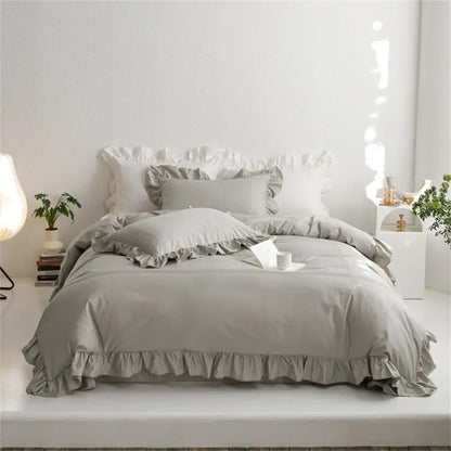 DecorBites™ Light Green Flounce 600TC Egyptian Cotton Bedding Set - Queen/King Size