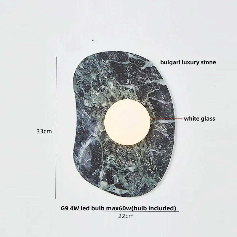 DecorBites™ Green Marble Stone LED Wall Sconce Lighting for Bedroom and Hallway