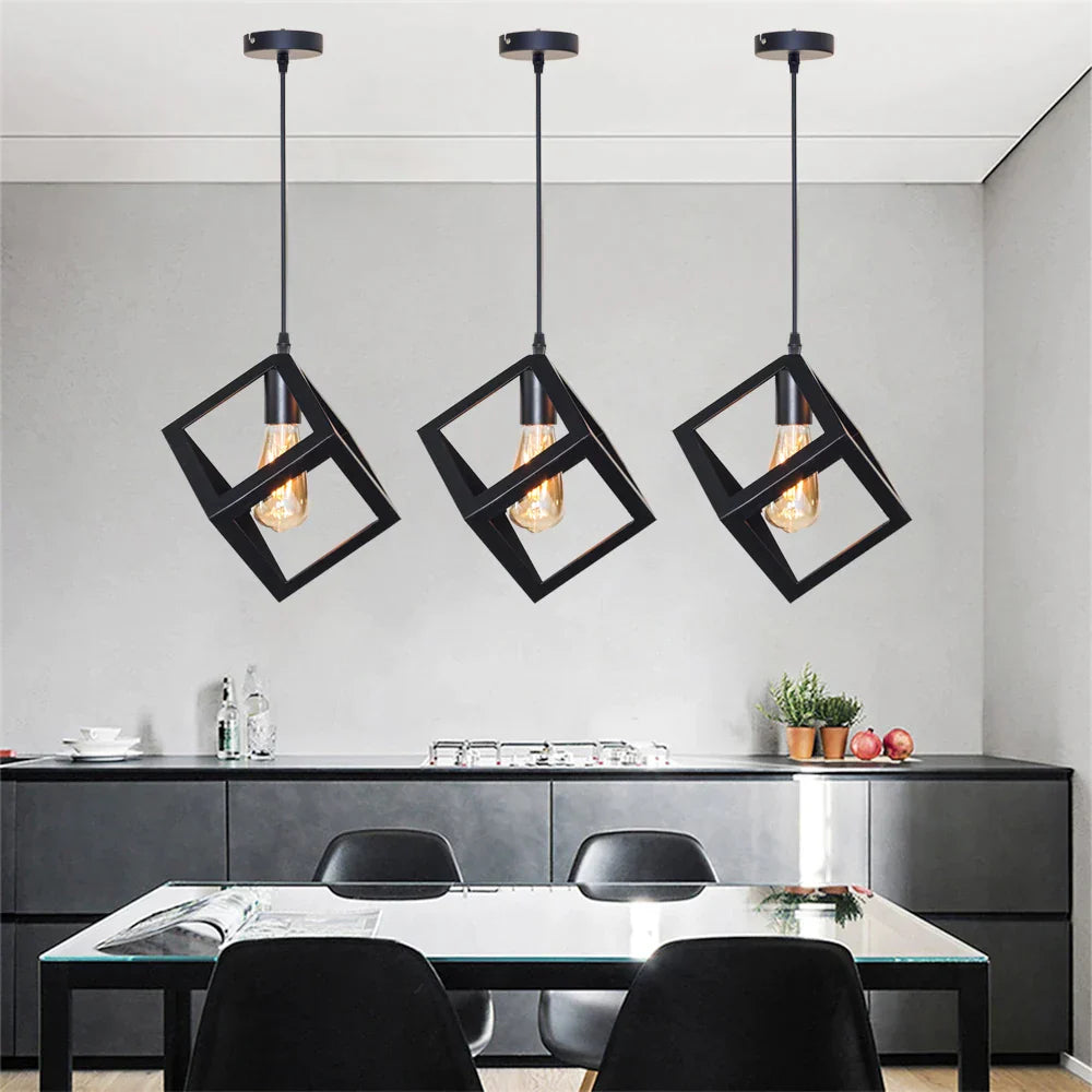 Lámpara colgante cuadrada geométrica negra DecorBites™ para isla de cocina, dormitorio, pasillo