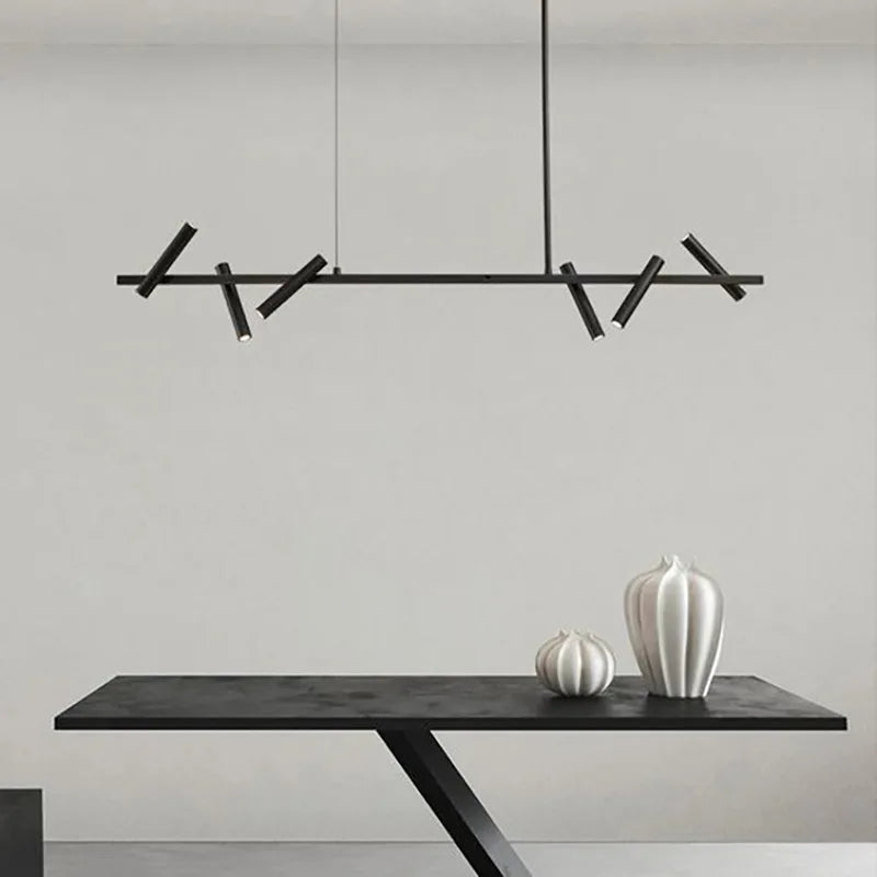 DecorBites™ Black LED Spot Chandelier: Modern Minimalist Rotatable Hanging Lamp for Home Decor