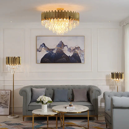 DecorBites™ Golden LED Crystal Ceiling Light for Luxury Living Room, Modern Round Crystal Lamp