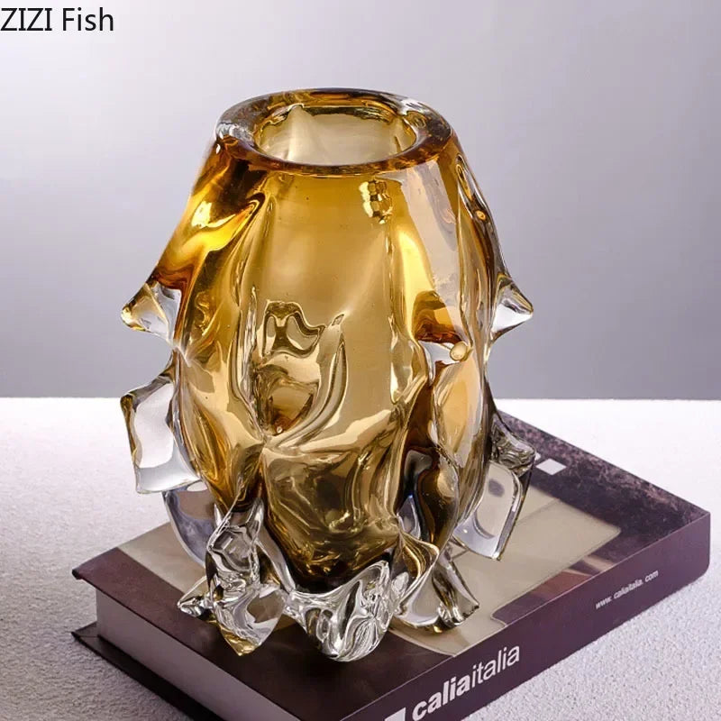 DecorBites™ Amber Glass Vase for Modern Home Decor & Flower Arrangement