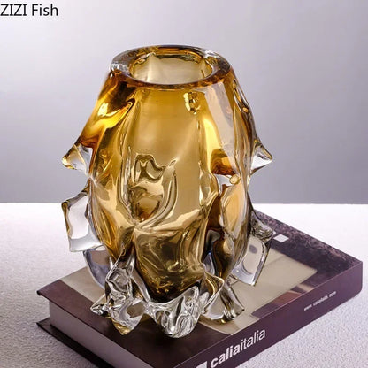 DecorBites™ Amber Glass Vase for Modern Home Decor & Flower Arrangement