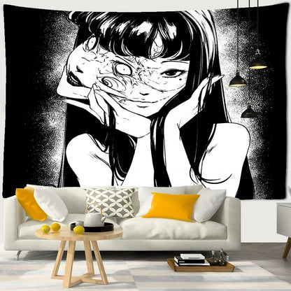 Decobites Mysterious Horror Anime Tapestry | Kawaii Room Decor Art Illustration