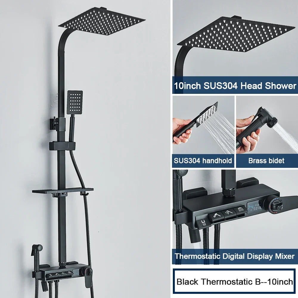 DecorBites™ Digital Display Shower System with Thermostatic Control and Tub Spout