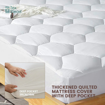 Decobites Hexagon Mattress Pad: Ultra Soft Deep Pocket Quilted Topper Cover.