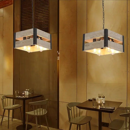 ديكوربايتس™ مصباح معلق بستة رؤوس على الطراز الصناعي - مصباح طاولة حديدي من الخشب الصلب بتصميم كلاسيكي