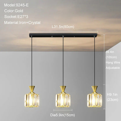 DecorBites™ Gold Mini Crystal Pendant Chandelier for Bedroom, Kitchen Island, Hallway - Small Black E27 Lamp