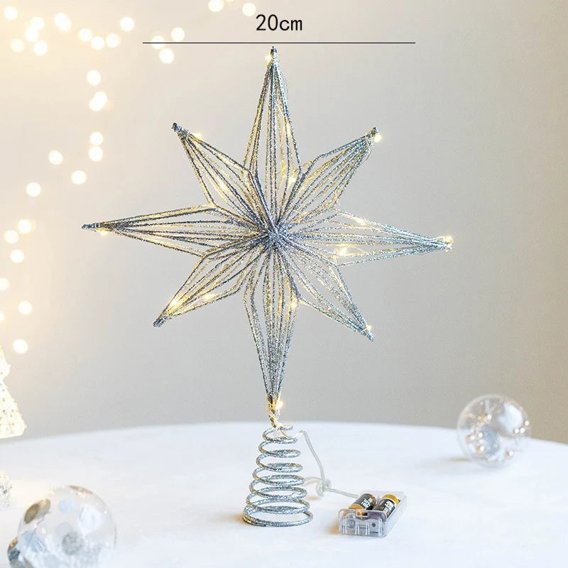 30cm Christmas Tree Toppers Star With LED String Lights Ornaments For Christmas Home Party Decoration Festival Party New Year