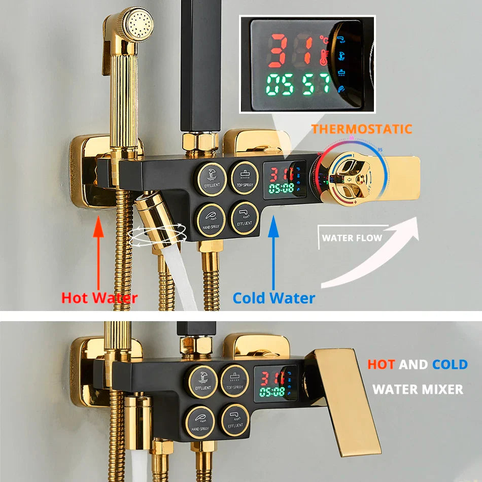 DecorBites™ Digital Display Thermostatic Shower Faucet Set with Rain Shower Head