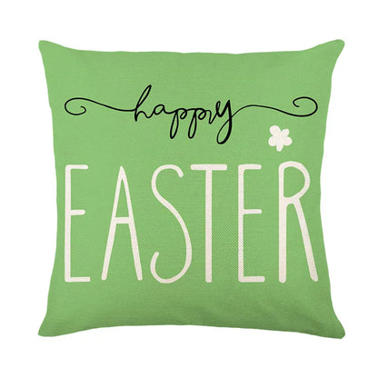 DecorBites™ Easter Bunny Rabbit Linen Cushion Cover 45x45cm - Flower Print Festival Pillowcase