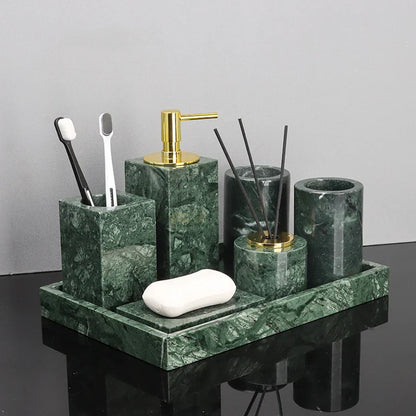 DecorBites™ Green Marble Bathroom Set: Dispenser, Dish, Holder, Tissue Box & Accessories