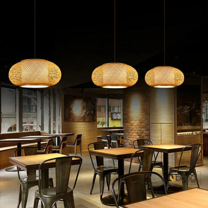 Japanese Bamboo Woven Lantern Pendant Light