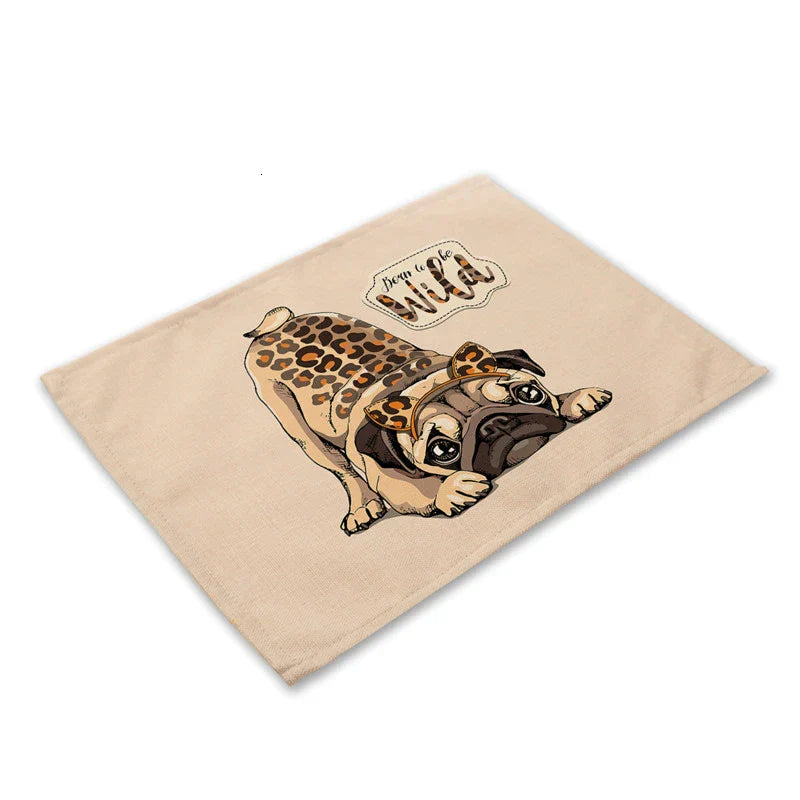 DecorBites™ Cute Dog Linen Dining Mats Coasters 42*32cm Home Decor