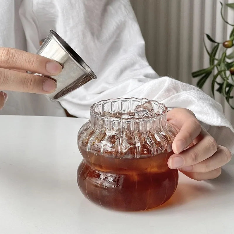 DecorBites™ Gourd Shape Glass Cup Set for Coffee, Whiskey, Wine, Yogurt - 300/520ml