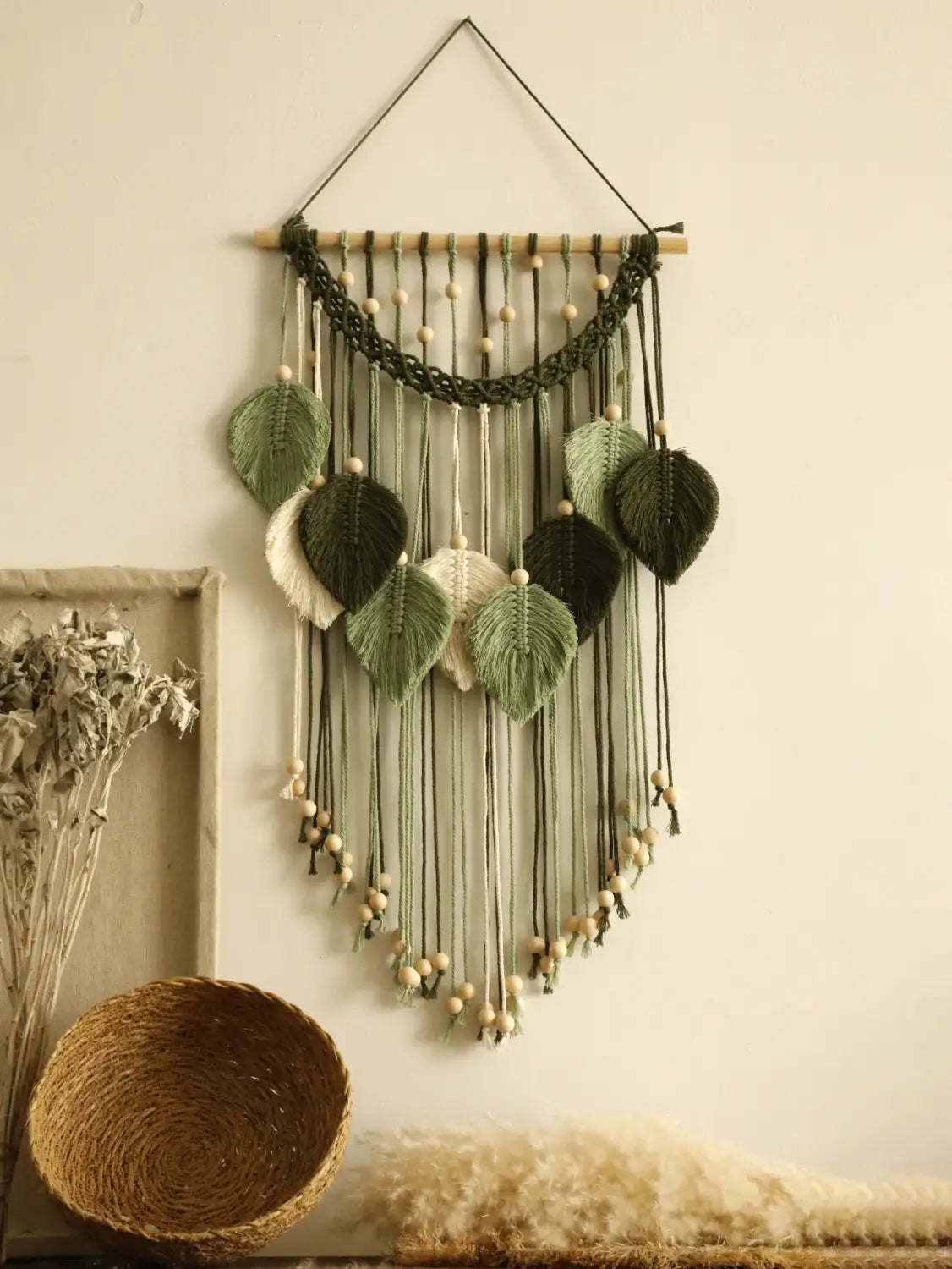 DecorBites™ Leaf Macrame Tapestry Brown Green Wall Tapestry Boho Home Decoration Macrame Wall Hanging Home Living Room