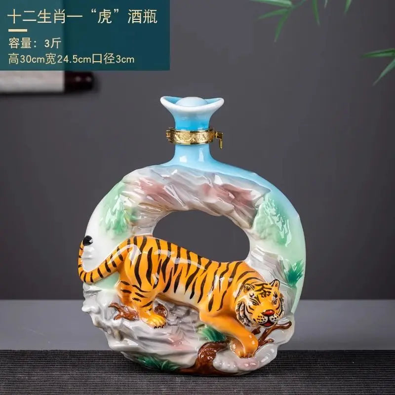 Decorbites™ Jingdezhen-Porzellan-Weinflaschen-Skulptur Geschenk Chinesisches Zodiac 3kg
