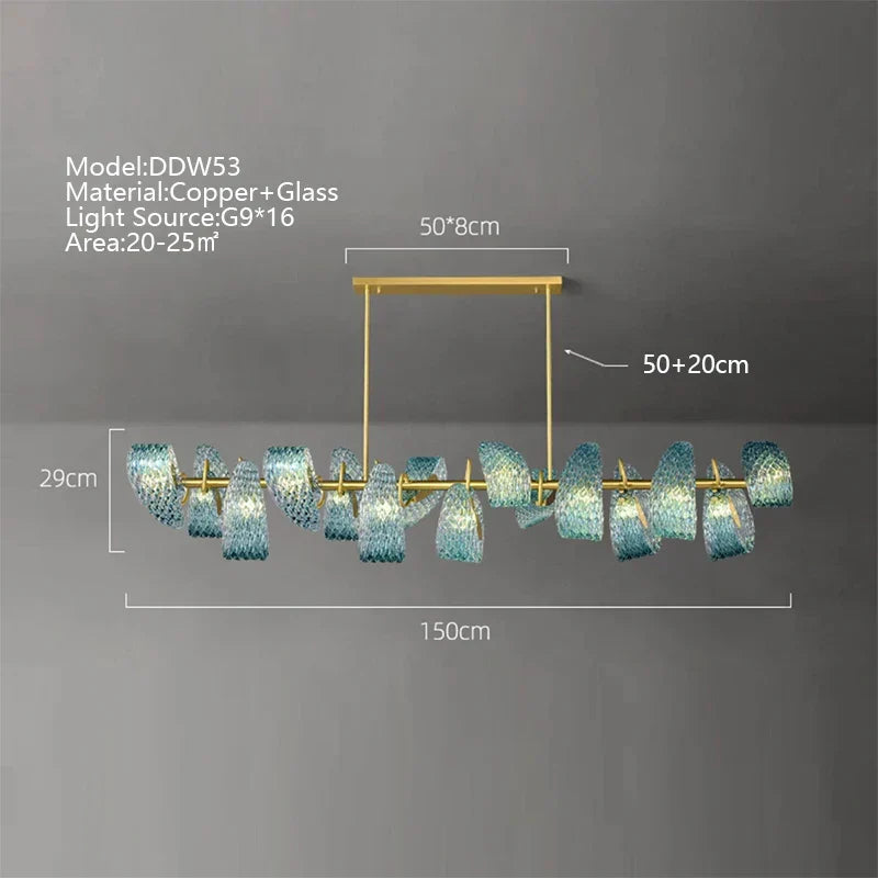 ديكوربايتس™ مصباح سقف فاخر من النحاس والزجاج الأزرق - تصميم زهور إبداعي