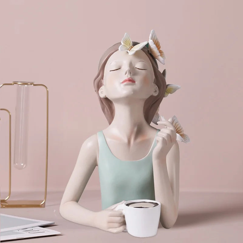 DecorBites™ Butterfly Fairy Resin Figurines with Gold Tray Home Decor Craft