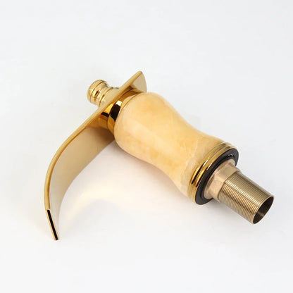 Grifo para bañera DecorBites™ chapado en oro con manijas de piedra de jade - Mezclador de latón macizo