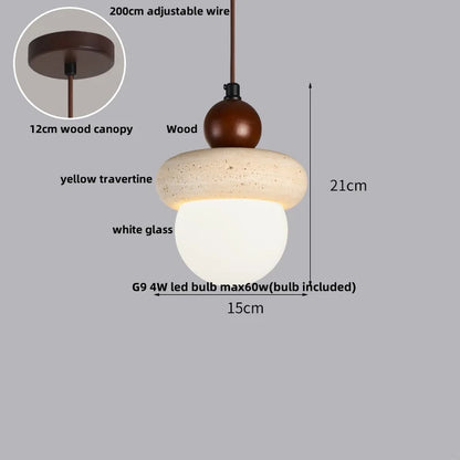 DecorBites™ LED Pendant Lights Wood Home Decor Yellow Stone Globe Hanging Lamp