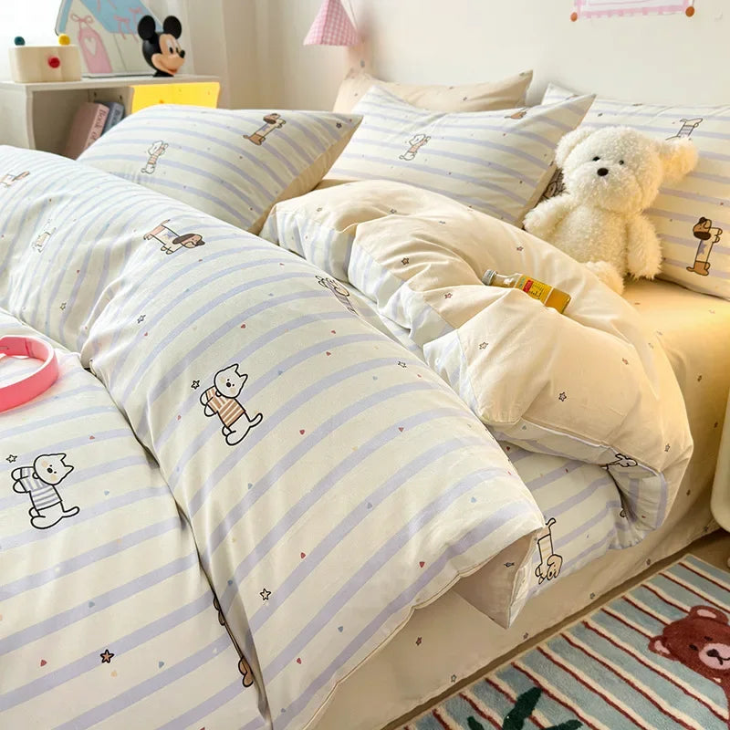 DecorBites™ Cartoon Printed Cotton Quilt Cover Set - Soft, Breathable, Colorfast Bedding