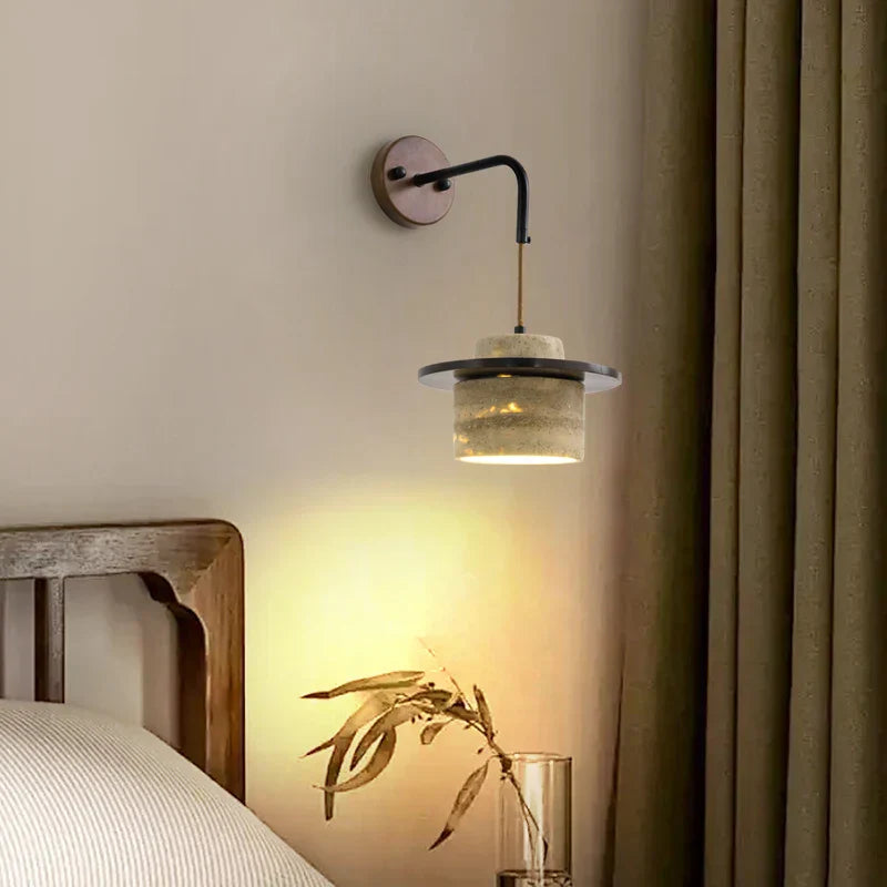 DecorBites™ LED Wall Light Fixture Yellow Travertine Stone Modern Bedside Lamp