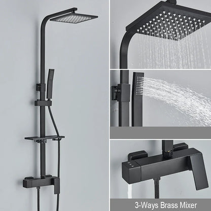 DecorBites™ Black Rainfall Shower Faucet Set with Bathtub Tap and Height Adjust Shower Mixer