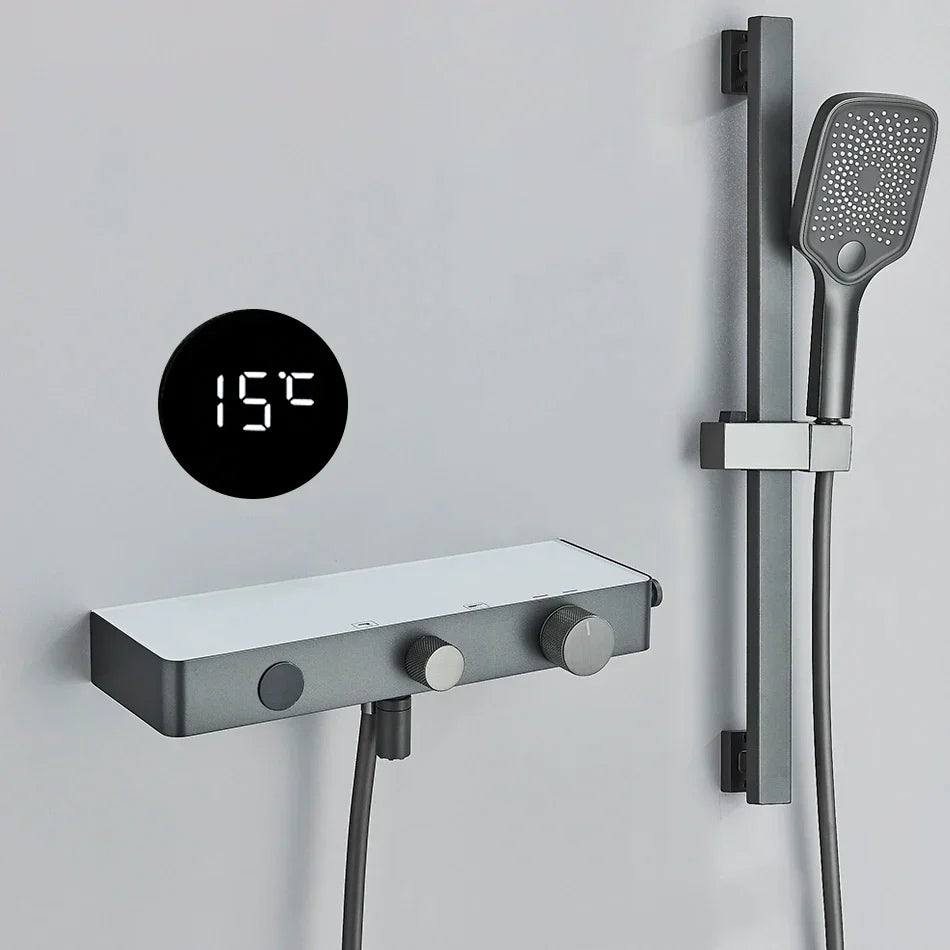 DecorBites™ Grey Digital Shower Faucet Set 2-Way Mixer System for Bathroom with Hand Sprayer