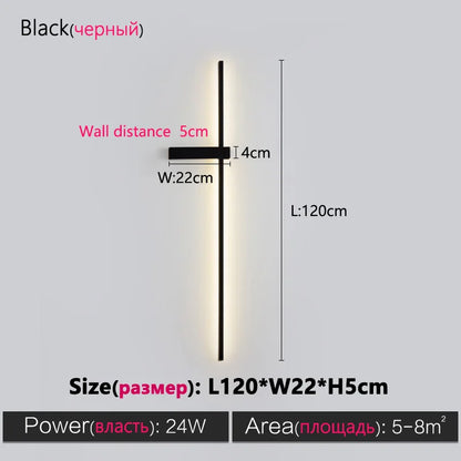 مصباح حائط طويل أسود من DecorBites™ - مصباح حائطي عصري بسيط لغرفة النوم وغرفة المعيشة والتلفزيون