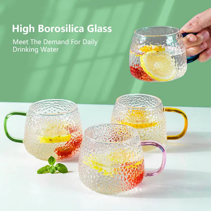 DecorBites™ 400ml Hammer Pattern Glass Mug - Heat Resistant with Hand Handle