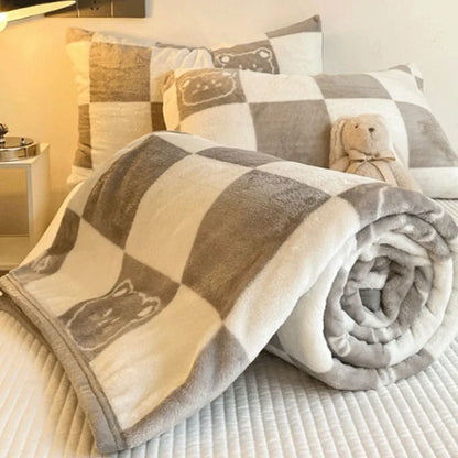 DecorBites™ Cozy Checkered Fleece Blanket for All Seasons