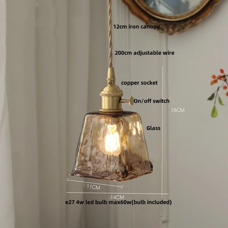 DecorBites™ Amber Glass LED Pendant Lamp with Adjustable Wire for Dining Room and Kitchen