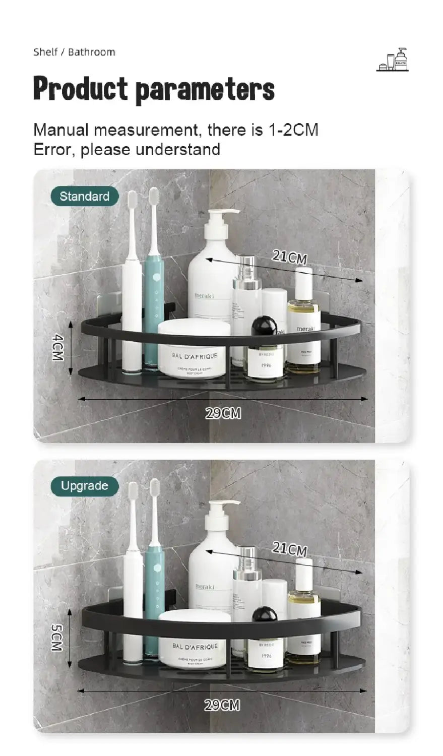 DecorBites™ Modern Aluminum Bathroom Corner Caddy Shelf