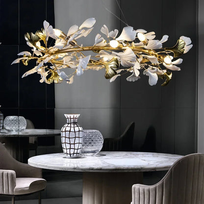 DecorBites™ Leaf Branch Ceramic Chandelier | Modern Golden Lighting Fixture for Living Room