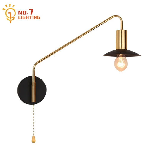 DecorBites™ Black/Gold Swing Arm Wall Lamp LED E27 Bedroom Reading Cafe Luxury