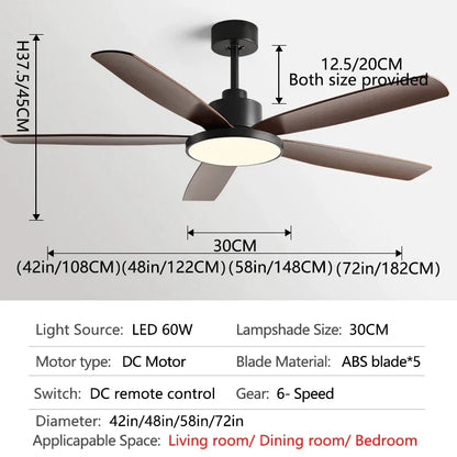 DecorBites™ Living Bedroom Ceiling Fan With Light, Remote Control, 48-60 Inch, LED, DC, 220V