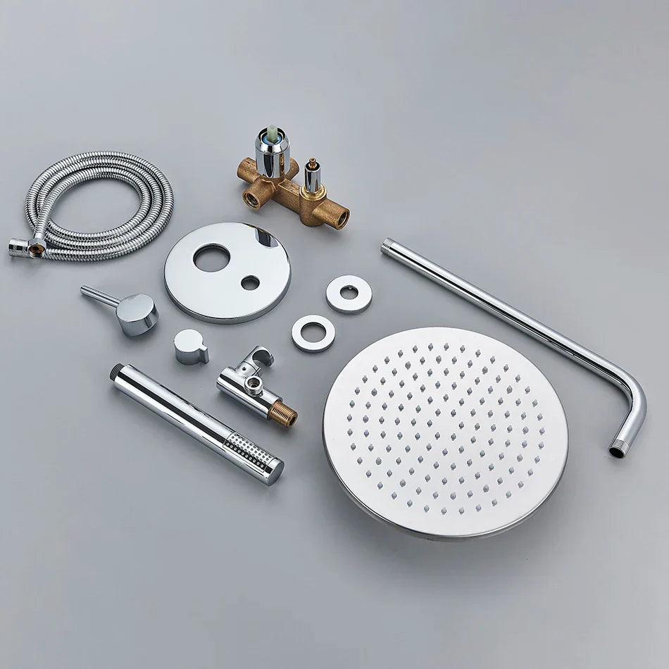 DecorBites™ Brass Shower Set with 2-Way Mixer and Handheld Spray - 8-16" Rain Shower Head