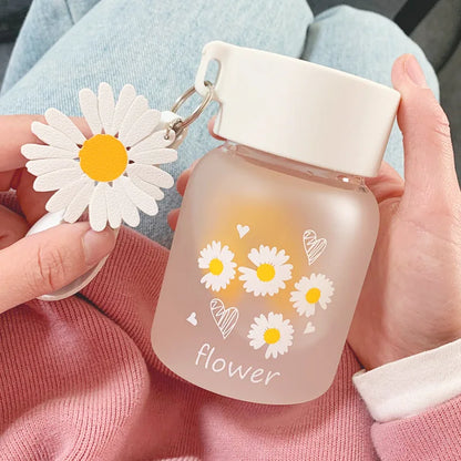 DecorBites™ Daisy Flower Glass Water Bottle Portable Tumbler 350ML