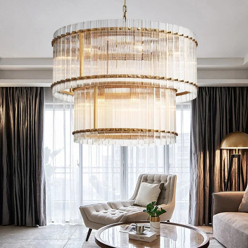Decorbites™ Lámpara de Colgante de Cristal de Doble Capa Dorada para Elegancia en Cada Habitación