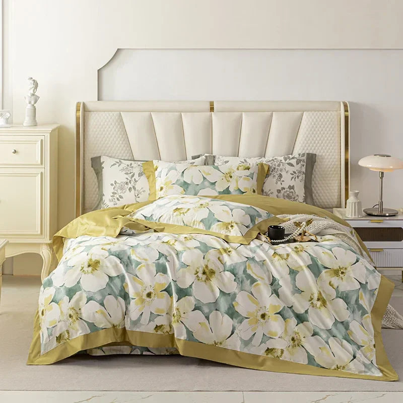 DecorBites™ 100s Egyptian Cotton Bedding Set: Queen King RU Print Sheet Pillowcase Quilt Cover