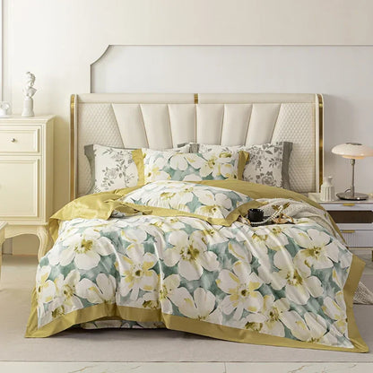 DecorBites™ 100s Egyptian Cotton Bedding Set: Queen King RU Print Sheet Pillowcase Quilt Cover