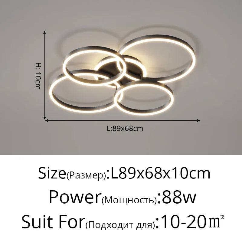 DecorBites™ LED Chandelier: Modern Living Study Bedroom Lamps, Round Rings Foyer Chandeliers Luminaire