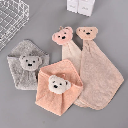 DecorBites™ Cartoon Bear Coral Velvet Hand Towel - Soft Microfiber for Kitchen & Bathroom