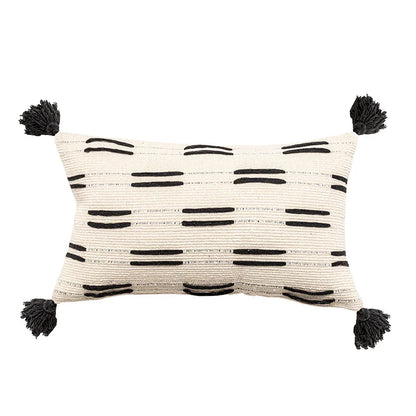 DecorBites™ Black Ivory Mustard Tassel Woven Cushion Cover for Home Decoration