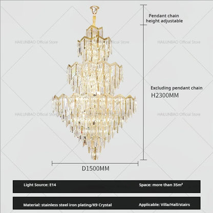DecorBites™ Crystal Chandelier | Modern Luxury Duplex Building Chandelier for Villa and Hotel