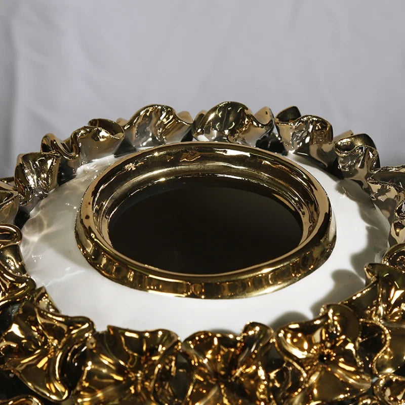 DecorBites™ Golden Flower Ginger Jar Relief Flower Vase Home Decor